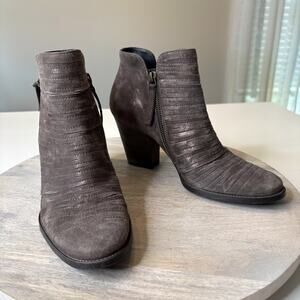 Paul Green Suede Ankle Boots Gray Stacked Heel Side Zip Women’s Size 8 US UK 5.5